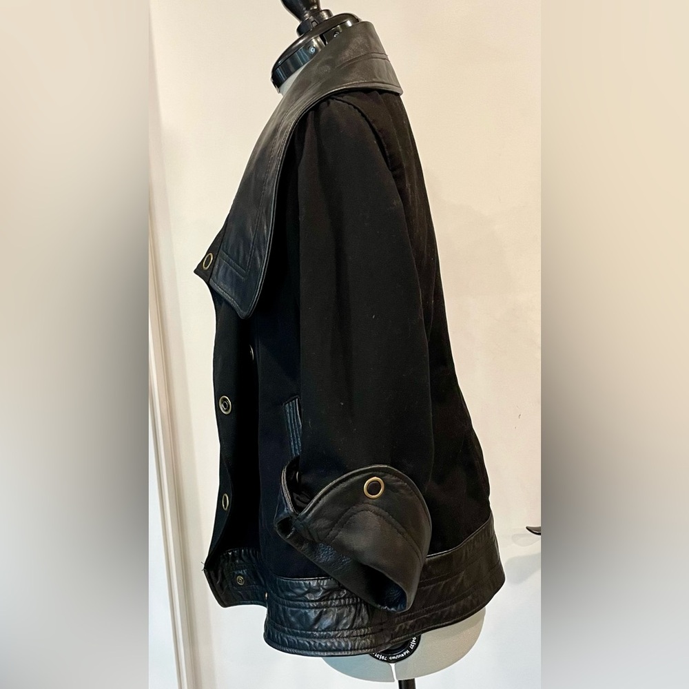 Mike & Chris Canvas & Leather Jacket, shawl collar, double breasted, blk,XS, EUC - Picture 5 of 10